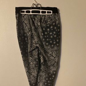 Blue and white patterned joggers